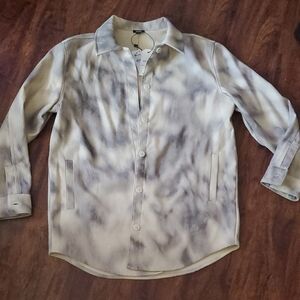 Express Cream and Gray Button-Up Top